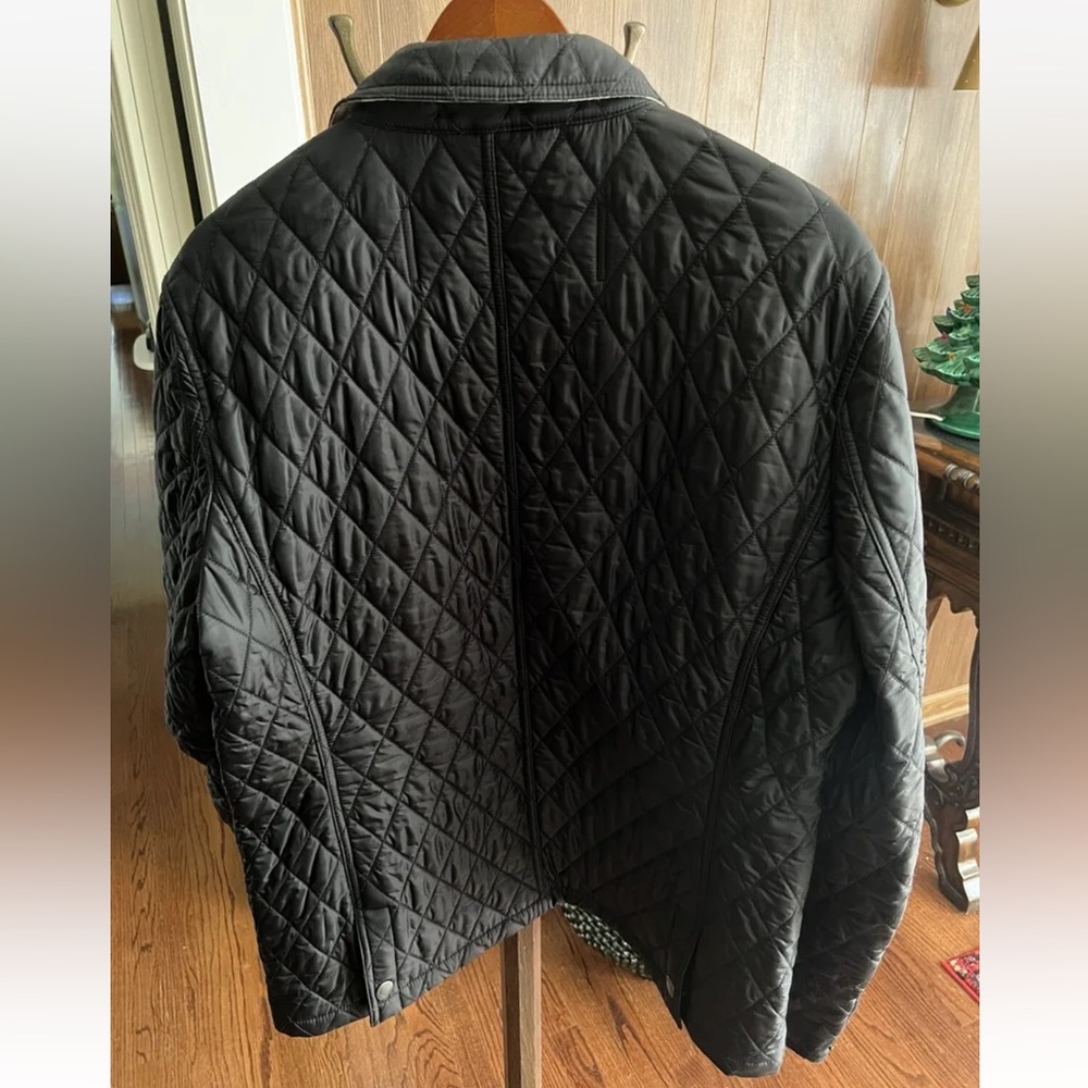 BURBERRY leather trim diamond Quilted Jacket coat navy blazer XL - Picture 6 of 10